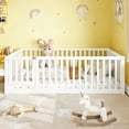 thumbnail image 2 of Bellemave Twin Montessori Bed Frame, Wood Twin Size Floor Bed with High Fence Rails, Twin Beds Frame for Bedroom Playroom (White), 2 of 8