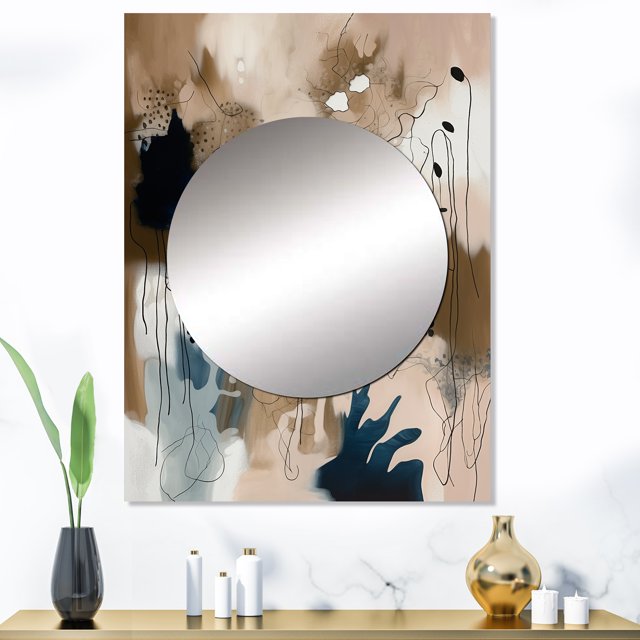 Designart "Reflections in Blue II" Abstract Mirror Wall Decor - Modern Blue Abstract Large Mirror For Wall Art Decor - 40" x 30" Inch