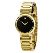 Movado 606420 Women's Concerto Black Dial Yellow Gold Plated Steel Bracelet Watch
