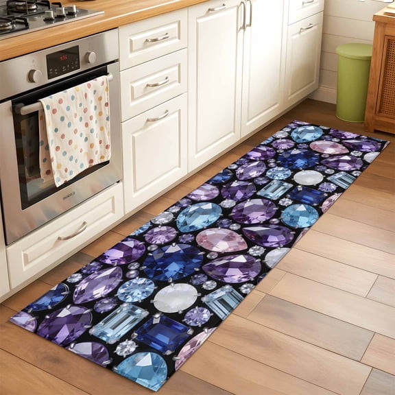 Colorful Diamonds Hallway Washable Runner Rug 2x6 Sparkling Colored Gemstone Blue Pink Purple Kitchen Runner Mat with Non Slip Backing Low Pile Thin Floor Carpet for Indoor Bedroom Living Room