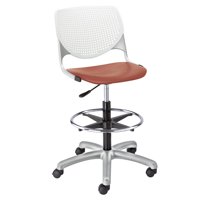 KFI Studios KOOL Home and Office Adjustable Drafting Stool, White Back, Coral Seat