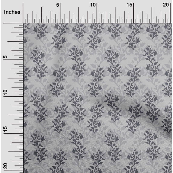 oneOone Organic Cotton Voile Fabric Leaves & Floral Block Printed Fabric 1 Yard 42 Inch Wide