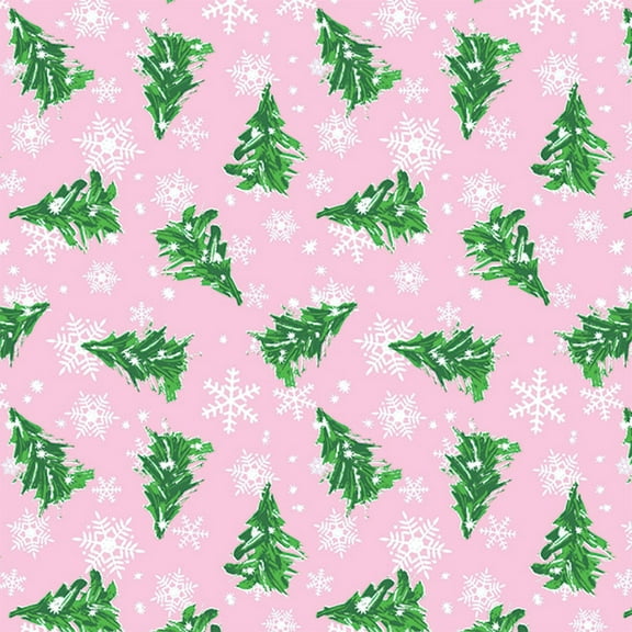 Christmas Trees and White Snowflakes On Pink Background Tissue Paper - 20in. X 30in. Sized Sheets - 12 Sheets (p152412) - Holiday Gift Wrap, Christmas Tissue Paper