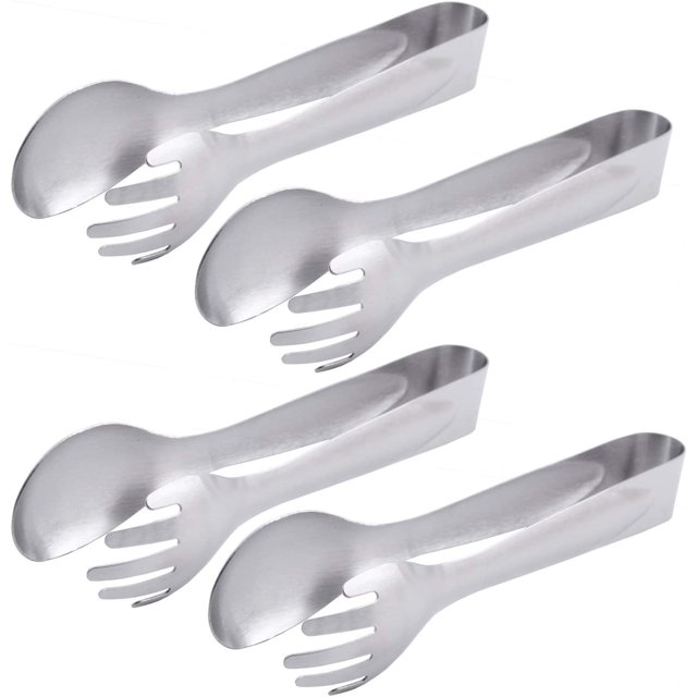 Pinzas para servir de acero inoxidable de 8 pulgadas, pinzas para ensalada, tenedor y cuchara, juego de 4