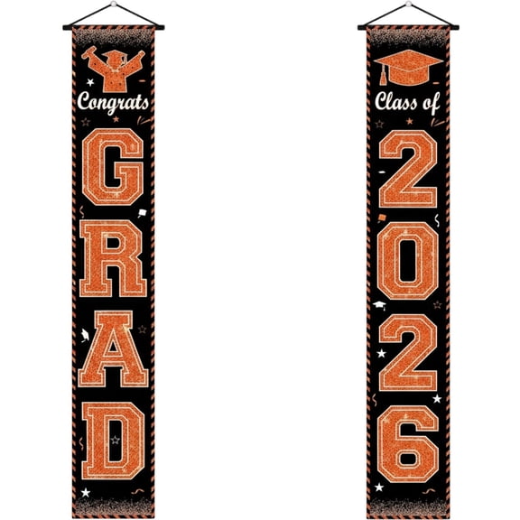 Luluganb 2026 Graduation Party Decorations, Coquette Congrats Grad Banner Hanging Flags Porch Sign Class of 2026 Grad Porch Banners for High School College Graduation Party Orange