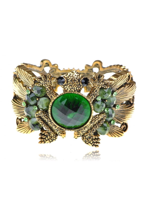 Gold Tone Fashion Green Crystal Rhinestone Frog Toad Bracelet Bangle Cuff