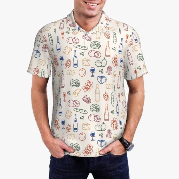 Fotbe Doodle Wine Camiseta Polo de Golf para Hombre con Estampado – Camisa Deportiva Transpirable con Cuello Abotonado-XX-Large