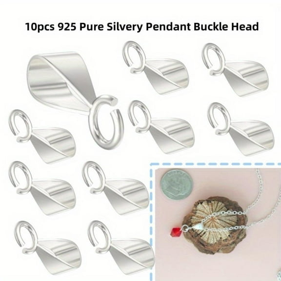 10 PCS 4.2x11mm Silver Necklace Pendant Clasp, Bails for Jewelry Making Pendant Bail Connector with Open Loop, DIY Crafts, unique Charms Jewelry Making Tools, Fashion Accessories