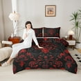 thumbnail image 3 of Manfei Victorian Damask Bedding Sets Queen with Comforter, Vintage Baroque Floral Duvet Insert, Black Red Comforter Sets Queen Size, Breathable Bedroom Decor, 3pcs Reversible, 3 of 6