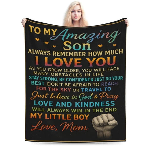 Gifts for Son from Mom Fathers Day Birthday Gifts to My Son Blanket Boys Christmas Valentines Day Gifts for Him Love Son Letters Printed Soft Throw for Bed Couch 50x40