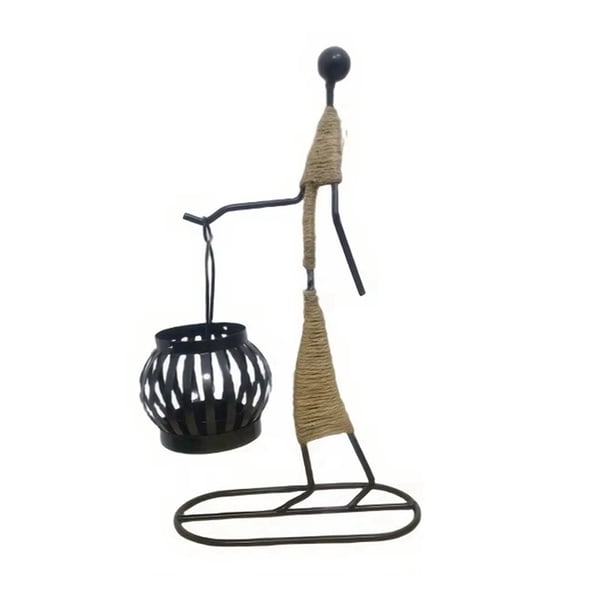 Candelabro de Hierro Nórdico con Escultura de Personaje Abstracto, Candelabro de Mesa, Lámpara de , No Contiene Velas