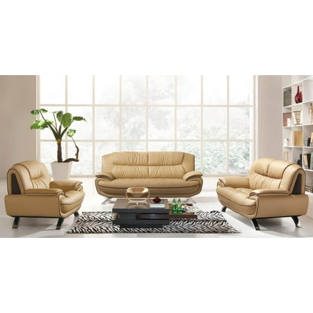 Beige Chic Italian Leather Sofa Set 3 Pcs Esf 405 Modern