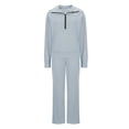 thumbnail image 4 of Yufatyle Womens 2 Piece Casual Outfit Workout Half Zipper Sweatshirts with Sweatpant Travel Airport Track Suits Lounge Sets Light Blue S, 4 of 6