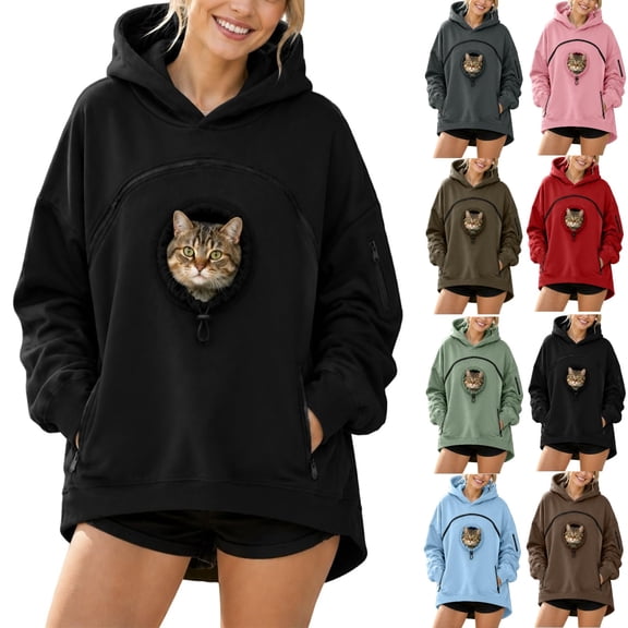 Pet Pouch Hoodie Cat Hoodie with Pouch Pull Pocket for Dogs & Snack Hooded Kangaroo Sweatshirt with Dog Pouch Side Zip Pocket Drop Shoulder Sweatshirt Big Size Front Dog & Cat Carrier Sweatshirts