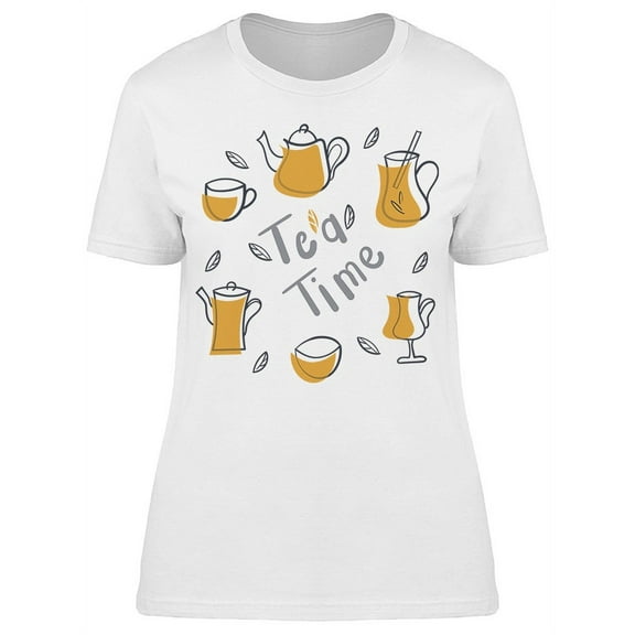 Tea Time, Font Drink Doodles T-Shirt Women -Image by Shutterstock, Female x-Large