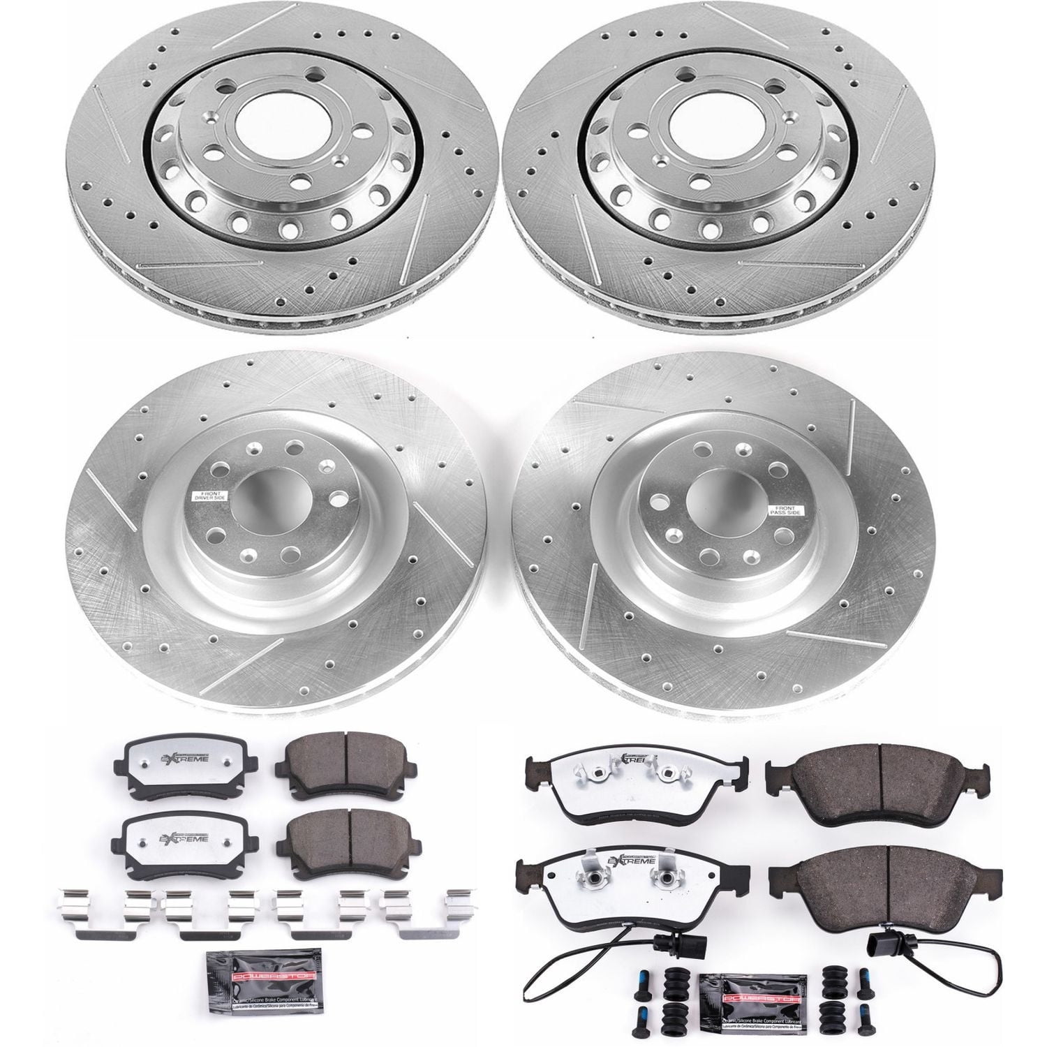 PowerStop Front and Rear Z26 Street Warrior Carbon-Fiber Ceramic Brake Pad and Drilled and Slotted Rotor Kit Fits: AUDI VOLKSWAGEN Select Models K4008-26