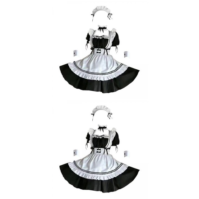 2x Traje de Sirvienta Vestidos de Sirvienta Clásico Dulce Lolita Traje de Sirvienta de Anime Japonés