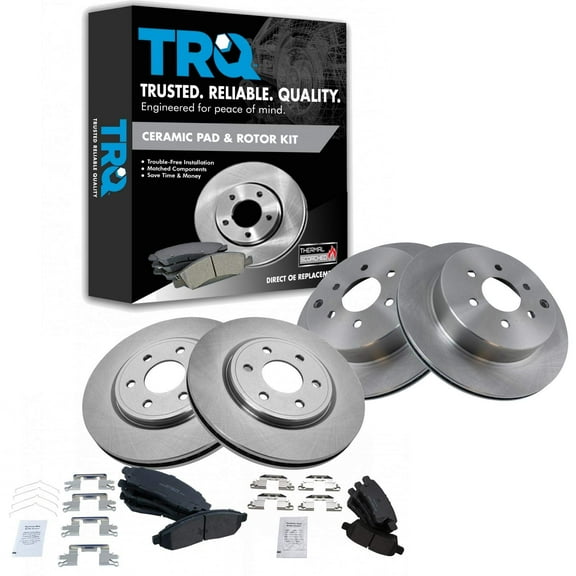 TRQ Front and Rear Brake Pad & Rotor Kit Brake Pads Brake Rotor Ceramic Fits Select 2005-2012 Nissan Pathfinder