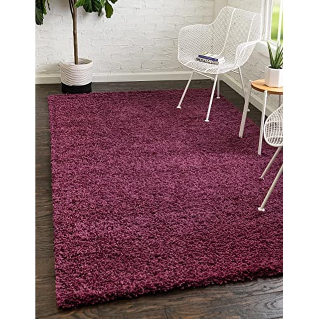 Unique Loom Solo Solid Shag Collection Area Modern Plush Rug Lush Soft, 8 ft 0 x 11 ft 0, Eggplant Purple