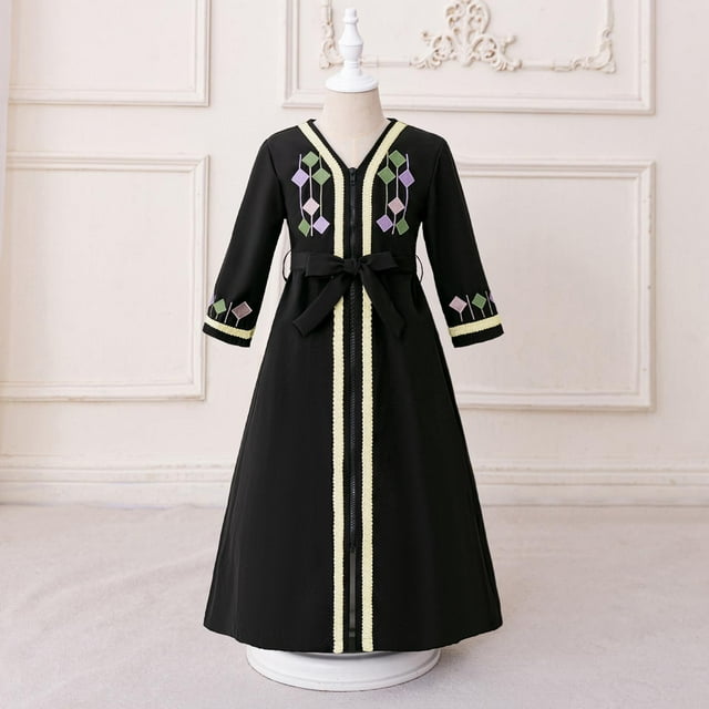 Cowsor Robe de Prière à Manches Longues pour Filles Musulmanes Abaya Moyen-Orient Musulman Robe de Dubaï 2025 Ramadan Aïd Aïd Caftan