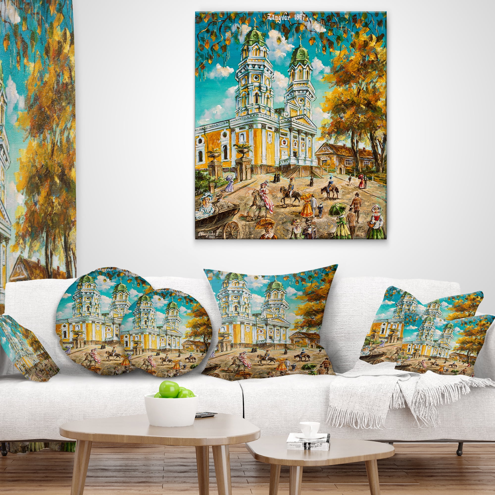 Designart Old Church - Landscape Printed Throw Pillow - 18x18