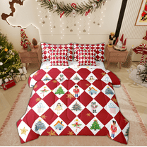 Manfei Christmas Nutcracker Twin Bedding Sets 7-Piece for Kid, Dreamy Princess Fairy Bedding Comforter Set, Retro Red Plaid Reversible Sheet Sets, Luxury Bedroom Decor