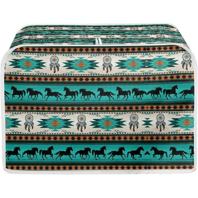 UNICEU Aztec Tribal Horse Geometric Toaster Cover Polyester Quilted for Four Slice Dust & Fingerprint Protection, kitchen