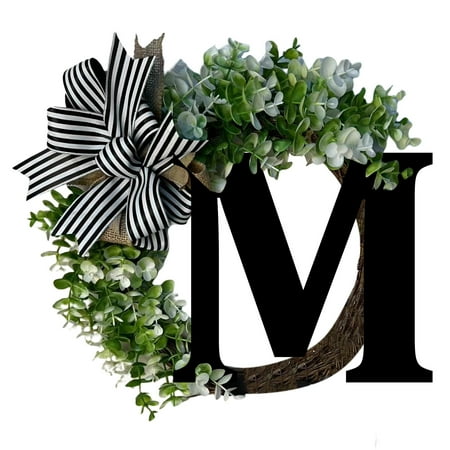 1X House Number Clearance! Unique Last Name Year Round Front Door Wreath with Bow Welcome Sign Garland Creative 26 Letter Farmhouse Wreath for Front Door Spring All Seasons Outside Hanger Decor Gift