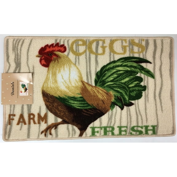 DANIELS ROOSTER AND FARM FRESH EGGS KITCHEN RUG WITH NON SKID BACK