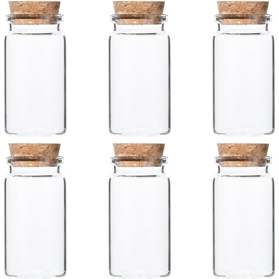 1 Box 6 Pack 50ml Glass Bottles Cork Top Glass Jars Decorative Vials Glass Bottles Clear Empty Favor Jars for Candy Spices Wedding