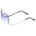 thumbnail image 3 of Women's Rimless Curved Metal Arms Round Tinted Lens Oversize Sunglasses 67mm (Silver / Blue Gradient), 3 of 4
