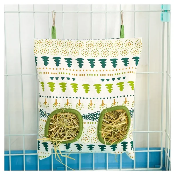 Bolsa de heno, bolsa colgante, soporte para comedero, contenedor dispensador de alimento para conejos, cobayas, animales pequeños, jaula para mascotas, accesorios