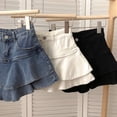 thumbnail image 6 of KAUOD Girls Denim Mini Skirt Ruffle 𝗧iered Layer Jean Skirts Stretchy Cute High Waist Zipper Skirts Y2K Dance Skirt, 6 of 9