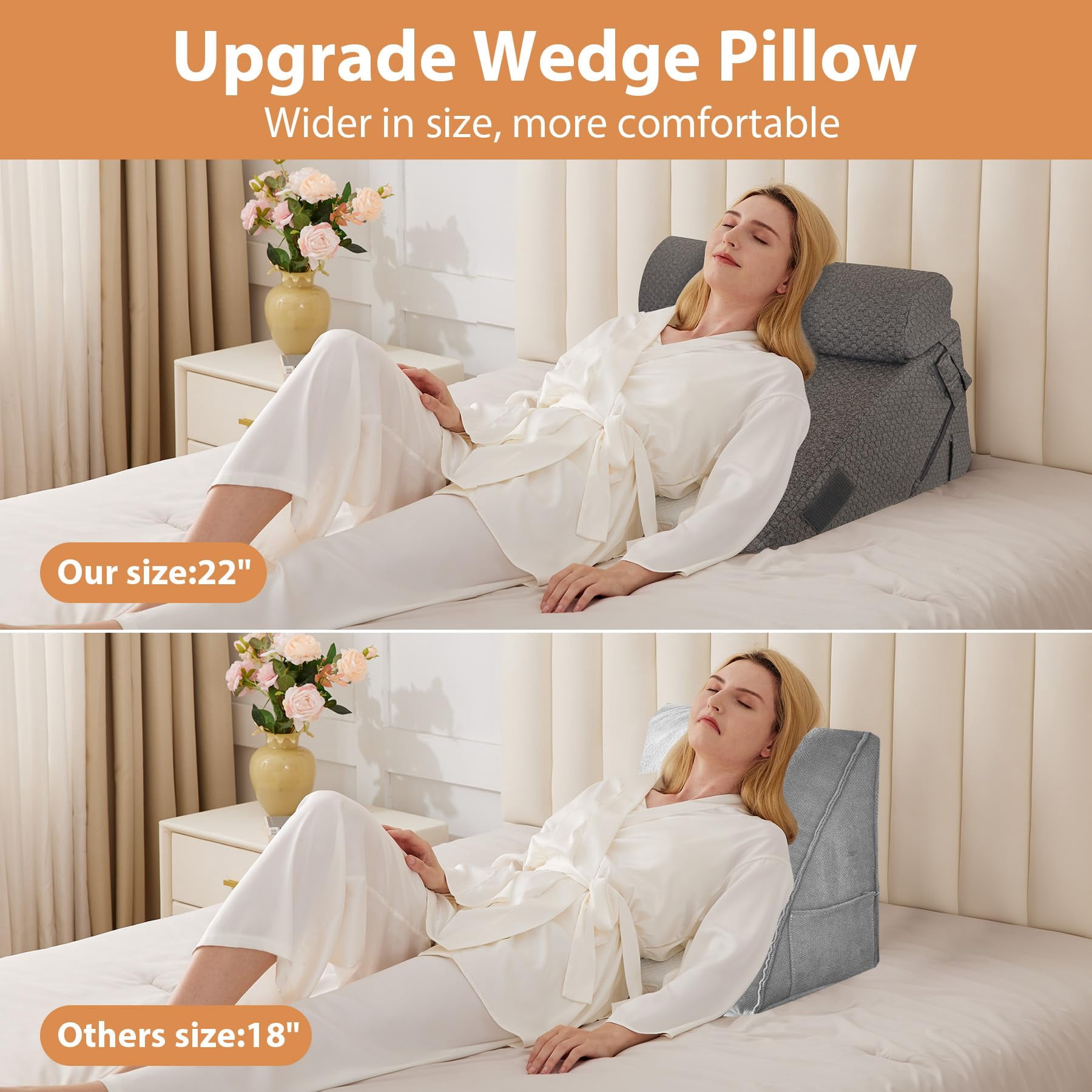 Bed Wedge Pillow Set 3pcs  Adjustable Memory Foam For Triangle Pillows Acid Reflux Dark Grey