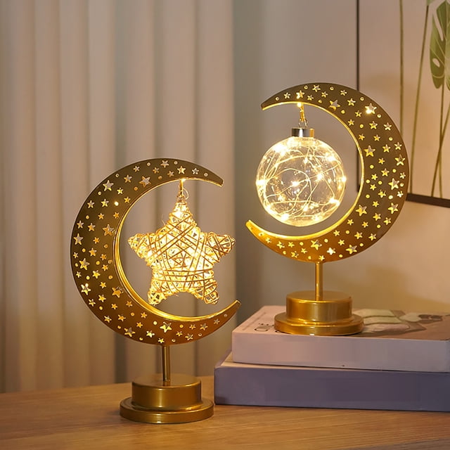 Luz nocturna LED Star - Lámpara decorativa de hierro forjado con resplandor blanco cálido, con pilas para decoración del hogar