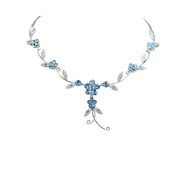 Faship Gorgeous Aqua Crystal Dangle Floral Necklace Earrings Set
