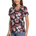 thumbnail image 5 of Yiaed Rose Flowers Print Women's T Shirt V-Neck Short Sleeve Shirt Casual Breathable Tee Summer Tops-XX-Large, 5 of 5