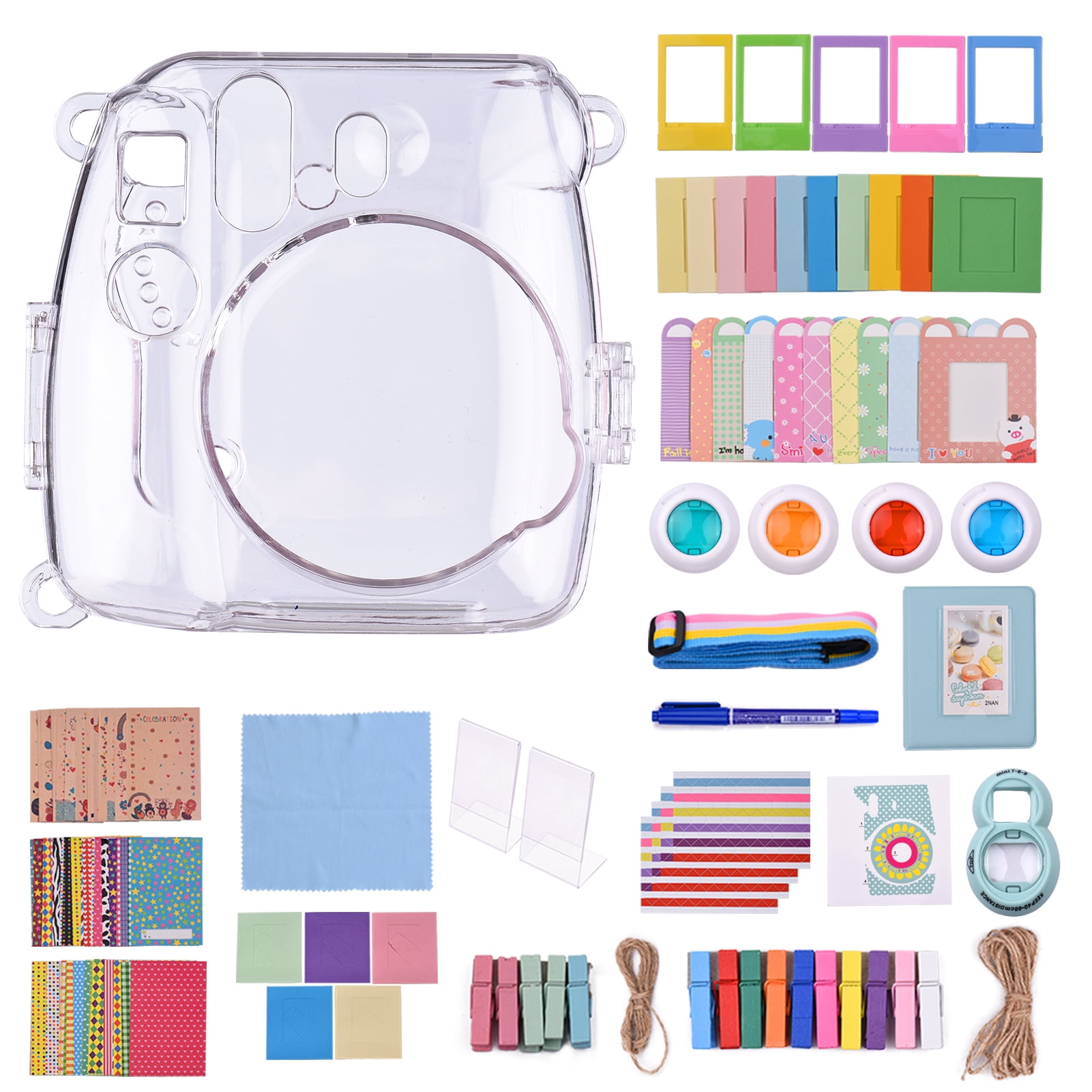 Docooler 18 in 1 Instant Camera Accessories Kit Replacement for Fujifilm Instax Mini 8 9 Instant Film Camera with Case Album Selfie Mirror Stickers Frames Lens Filter Lanyard and More