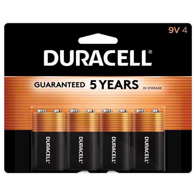 Batería alcalina Duracell Coppertop de 9 V, paquete de 4
