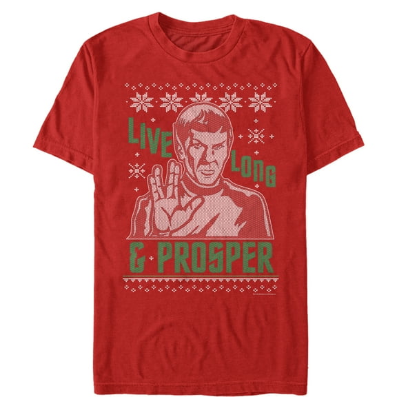 Men's Star Trek Spock Live Long and Prosper Ugly Christmas  Graphic Tee Red Medium