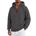 thumbnail image 6 of Domuza Quarter Zip Up Hoodie for Men Long Sleeve Drop Shoulder Fleece Sweatshirt Fall Winter Stylish Casual Pullover Hoodies Streetwear Dark Gray S, 6 of 6