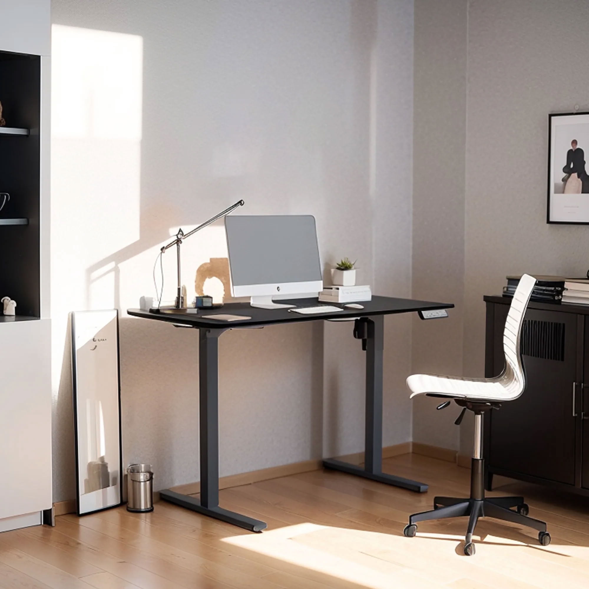 MAYEERTY Electric Standing Desk, Height Adjustable Home Office Ergonomic Sit Stand Up Computer Workstation with Whole Piece Desktop and Motorized Lift System, Black