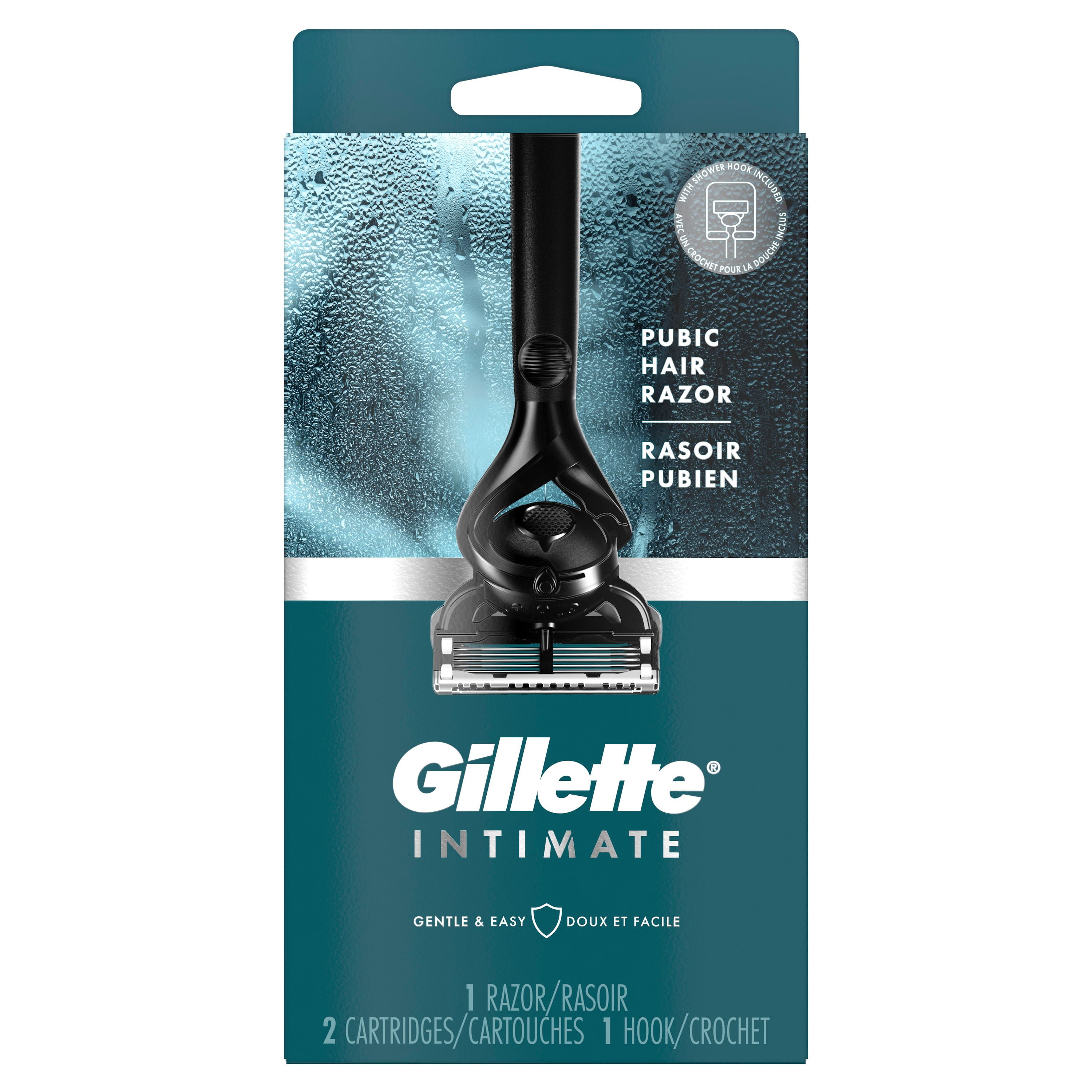 Rasoir pour poils pubiens pour hommes Gillette Intimate, rasoir pour poils pubiens et rasage corporel pour homme, doux et facile à utiliser, conçu pour les poils pubiens, 1manche de rasoir, 2cartouche 1CT
