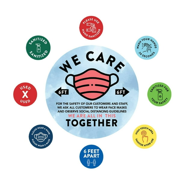 Andaz Press Social Distancing We Care, We Are All In This Together Business Signs, 50 Labels, Vinyl Sticker Decals