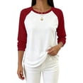 thumbnail image 4 of MaFYtyTPR Women Raglan Long Sleeve Crew Neck T-Shirt Color Block Loose Casual Basic Tee for Spring Fall Daily Wear Red XXL, 4 of 6