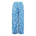 thumbnail image 4 of WTOBBY Women's Summer Floral Print Wide Leg Palazzo Pants with High Waist Elastic Drawstring Side Pockets and Casual Design for Everyday Wear ,Blue S, 4 of 7