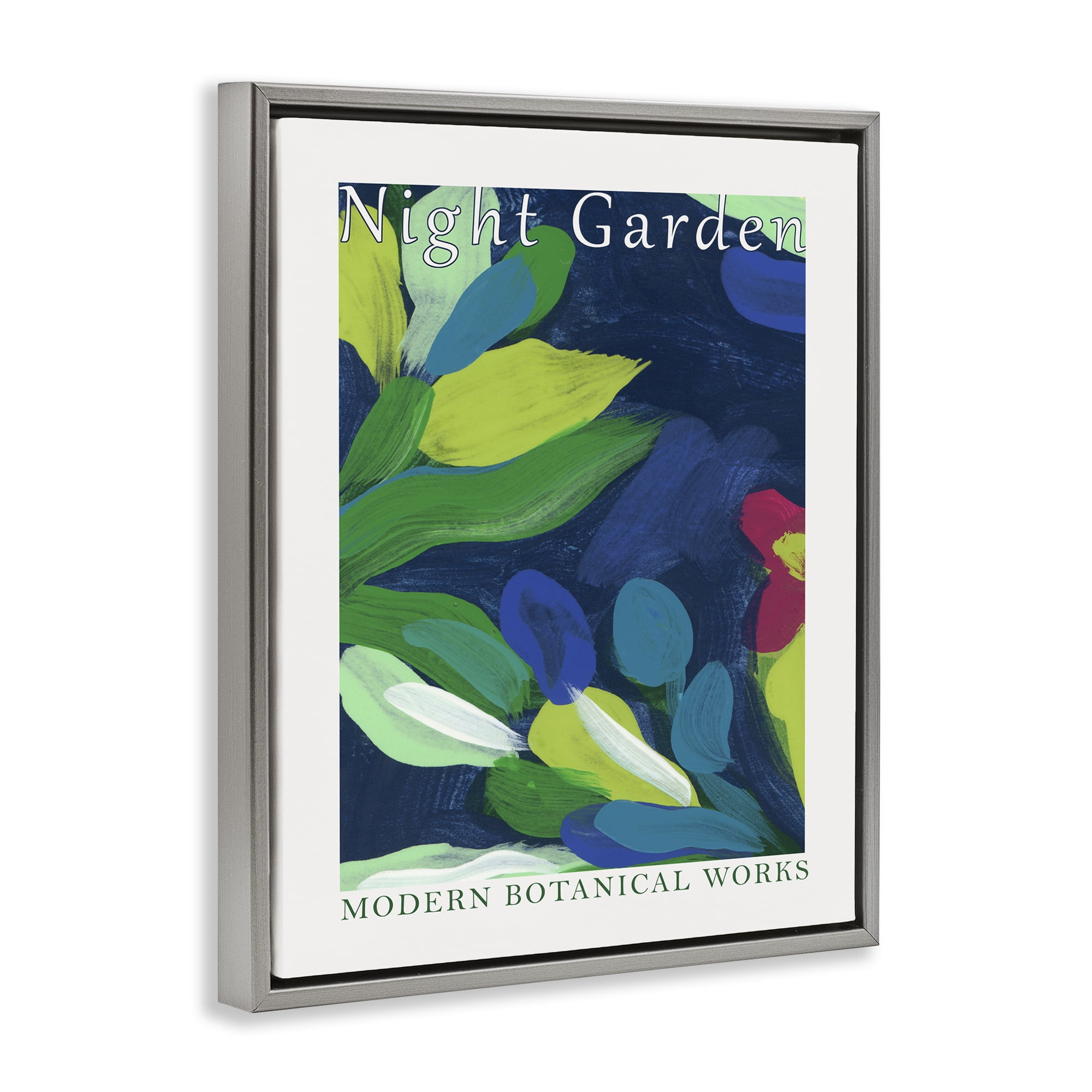 Stupell Industries Modern Botanicals Museum Abstract Painting Gray Floater Framed Canvas Art Print Wall Art, 25 x 31