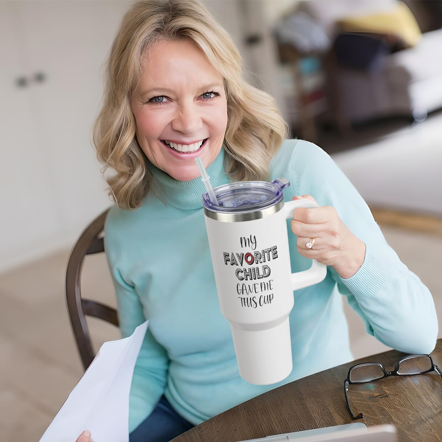 Mothers Day Gifts for Mom - 40 oz Tumbler with Handle and Straw, Vacuum Insulated Water Bottle Stainless Steel, Leak Proof Travel Mug Funny Mama Cup for Women Birthday Christmas Gift from Daughter Son