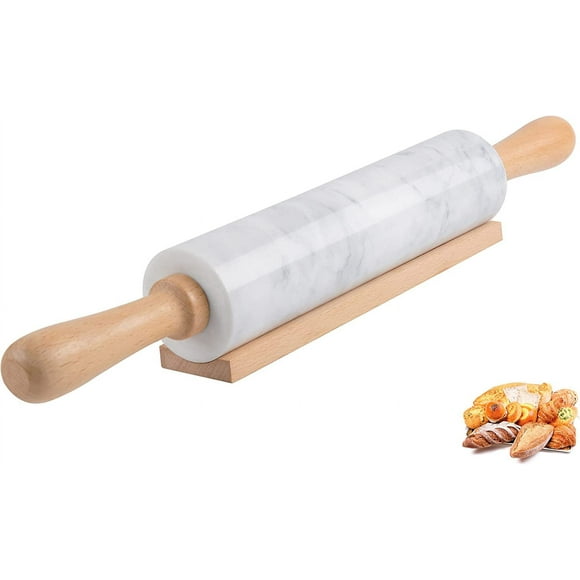Marble Rolling Pin With Wooden Handles & Wood Cradle, 15 Inch Marble Rolling Pins For Making Pizza Dough And Tortillas, Dough Roller For Pie Crust, Cookie, Pasta