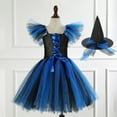thumbnail image 2 of Girls Halloween Mesh Dress, Color Blocked Cosplay Costume Set Witch Party Tulles Dress with Hat for Kids Blue 8-9Y, 2 of 3